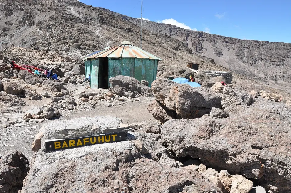 The Barafuhut, one of Kilimanjaros high-altitude camps.