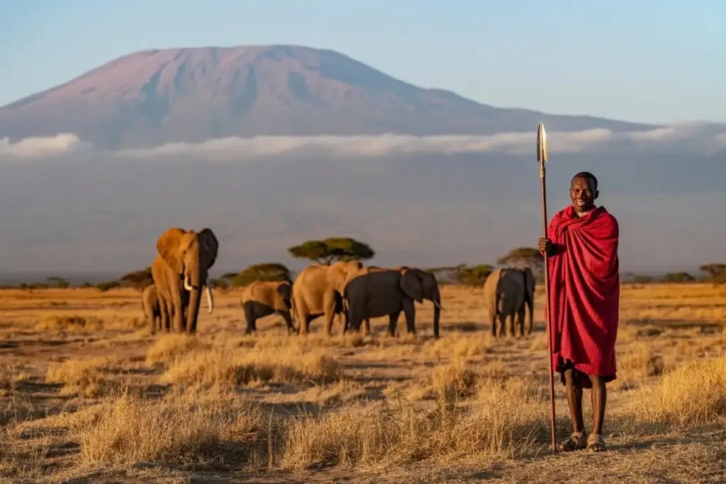 Alone Maasai Warrior at Amboseli National Park 1024x683