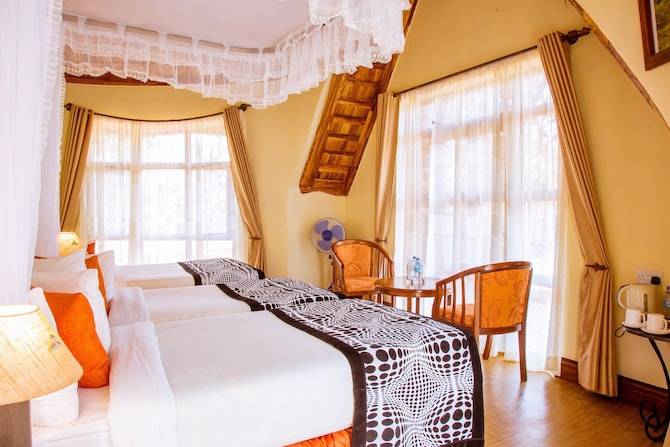 The interior of lodge-style room in Kenya.