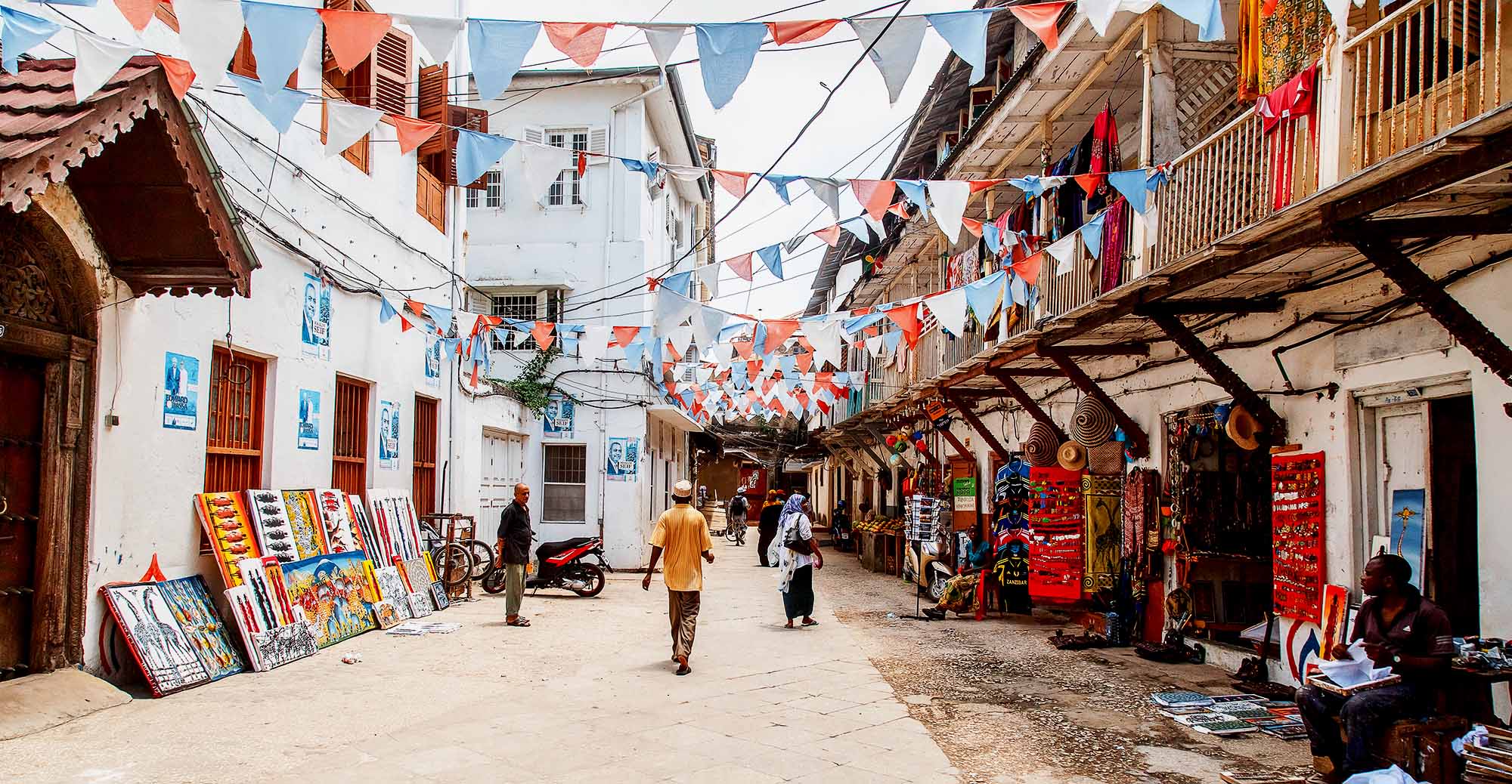 A typical street in Stone Town on Zanzibar Island.